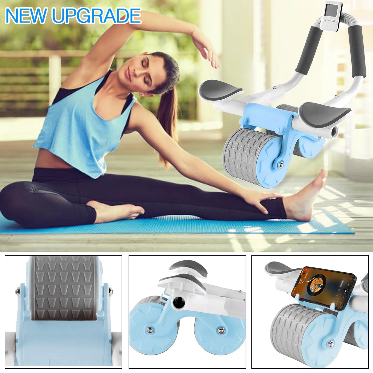 2023 New with Timer Ab Abdominal Exercise Roller Elbow Support, Abs Roller Wheel Core Exercise Equipment, Automatic Rebound Abdominal Wheel(Black)