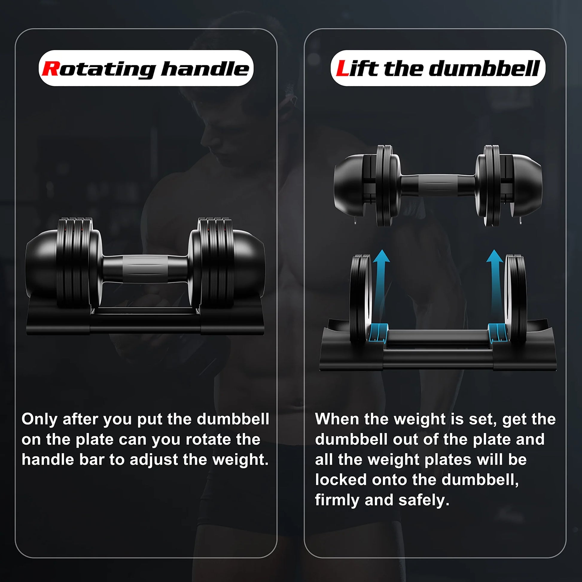 Adjustable Dumbbell,22Lb/44Lb/52Lb Single Dumbbell Set with Tray for Workout Strength Training Fitness