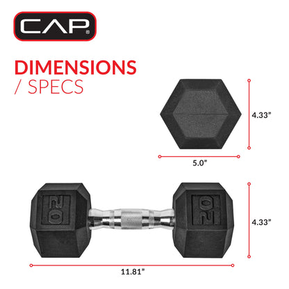 Barbell, 20Lb Coated Rubber Hex Dumbbell, Pair