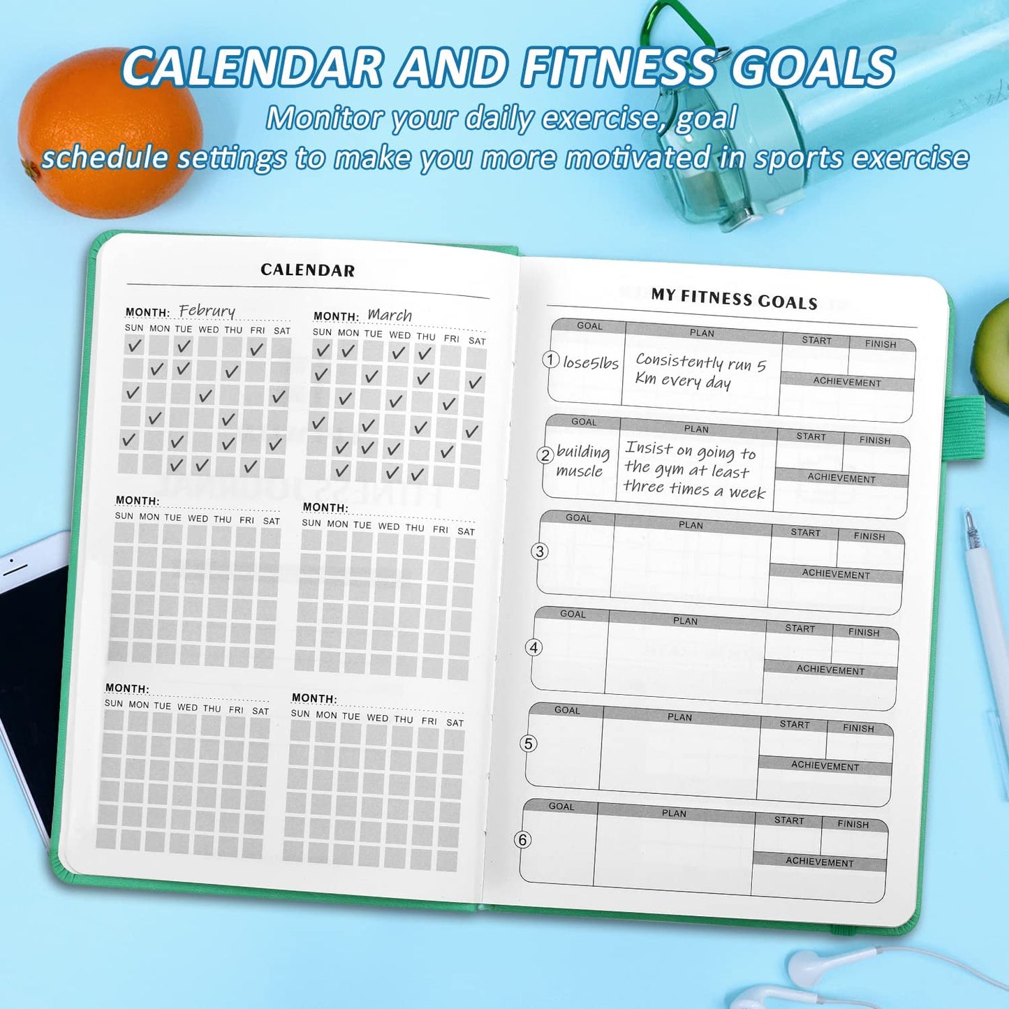 Fitness Journal Hardcover 6- Month Workout Planner Undated Workout Log Book Home Gym Accessories for Women and Man(Green)